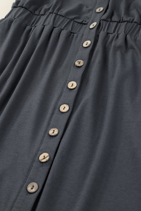 Button Up High Waist Long Sleeve Dress